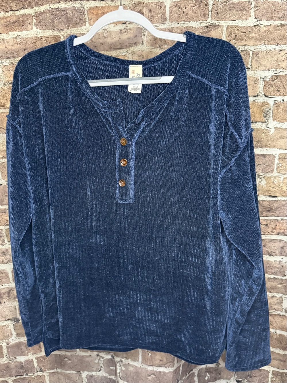 7th Ray Women's Navy Blue Henley Top